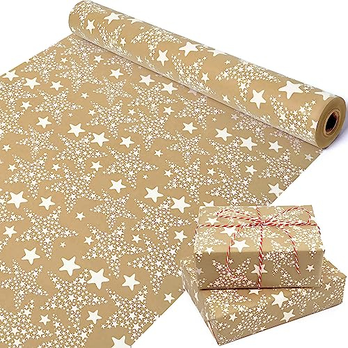 43cm x 15m Geschenkpapier Geburtstag Rolle, Stern Geschenkpapier Weihnachten Große Rolle, Recycling weihnachtsgeschenkpapier für Geschenke, Kunst & Handwerk