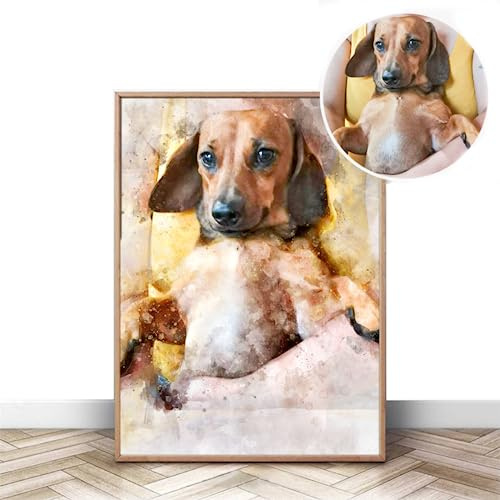 XEL Retrato de perro personalizado lienzo acuarela pintura cuadros impresiones carteles retratos de mascotas en lienzo impresiones personalizadas hechas a mano arte de pared -sin marco (30 x 40 cm)