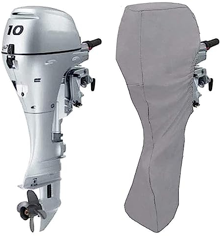 XHDZSW Motorabdeckung Für Boote, Außenbord-Motorabdeckung, mit 420D Heavy Duty Oxford-Gewebe + PVC -beschichtet Motorhülle, wasserdicht Bootsmotor Abdeckung (Silber,8-10 HP)