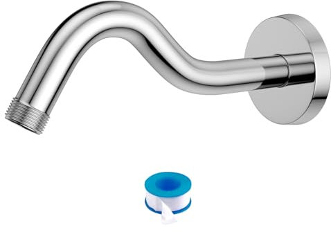 Lordear Braccio doccia curvo cromato da 20,3 cm, braccio di estensione con flangia, tubo in acciaio inox T304 per soffione doccia a pioggia