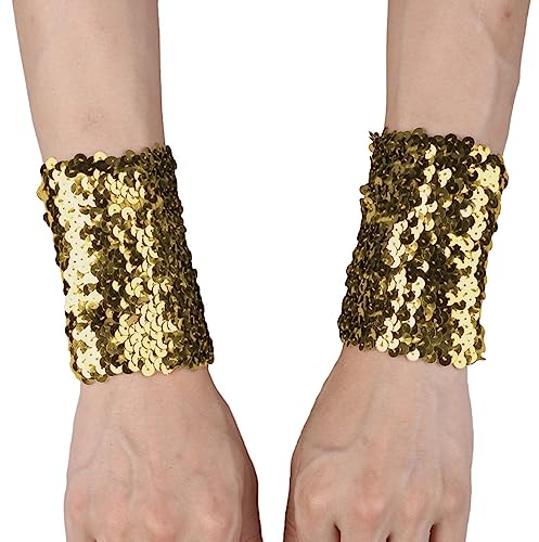 MSemis 1 Paar Damen Glänzende Pailletten Handschuhe kurz Fingerlose Armstulpen Abnehmbarer Wrist Stulpen Stretchy Manschetten Performance Cosplay Kostüm Gold Einheitsgröße