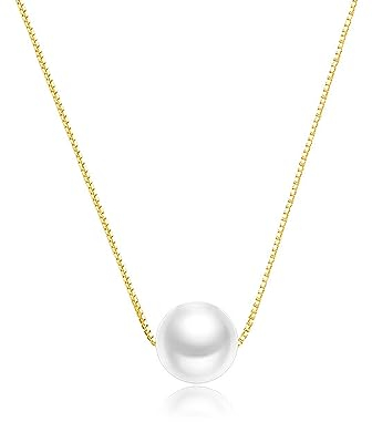 Hmzidz Kette Halskette mit Einer Perle Gold Schwebende Kette Damen Silber 925 mit Anhänger Perle Perlenkette Modeschmuck für Frauen und Mädchen(8mm) (Gold)