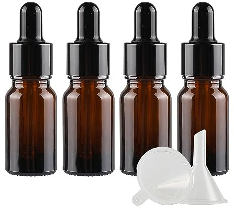TIANZD 4 Stück 10 ml Leere Braunglas Tropfflasche Pipettenflaschen mit Glaspipette, 10ml Braun Glasflasche mit Tropfpipette mit Schwarz Schraubverschluss für ätherische Öle, Parfüm Öle