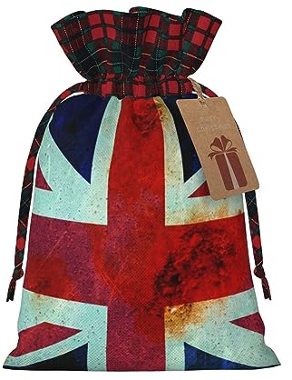 BONDIJ Vintage Union Jack Britische Flagge Weihnachten Geschenktüte Weihnachten Kordelzug Tasche Kordelzug Geschenktüte Aufbewahrungstasche Verpackung Lagerung Süßigkeiten Tasche Schmuck Beutel