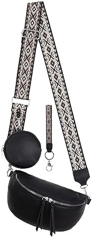 Bauchtasche Umhängetasche Crossbody-Bag Hüfttasche Kunstleder Italy-Design (Black)
