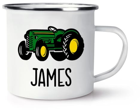 Personalised Tractor Green Enamel Mug Cup