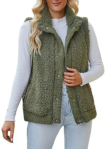 Giacca oversize da donna cappotto casual sciolto senza maniche caldo gilet semplice abbottonatura cappotto gilet senza maniche spolverino, Verde, XXL