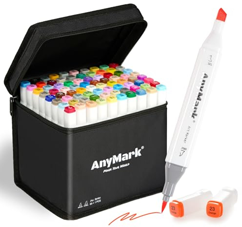 AnyMark 80+1 Farben Alkoholmarker, Doppelspitze mit Pinsel- & Meißelspitze | Künstlerstifte Set mit Pinsel- & Meißelspitze, Ideal zum Zeichnen, Skizzieren, Manga, Illustrationen & Kolorieren