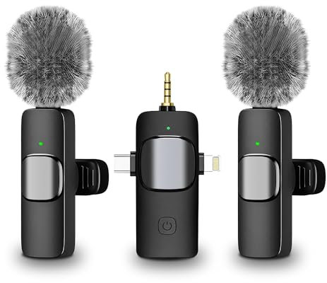 3 in 1 Wireless Lavalier Microphone for iPhone, iPad, Android, Camera, USB-C Microphone, 5H+ Battery, Mini Mic with Noise Reduction for Video Recording, Vlog, YouTube, TikTok