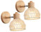 iDEGU 2 Stücke Wandleuchten Innen Retro Wandlampe aus Holz Rattan Halbkreis Lampenschirm Vintage E27 Verstellbare Wandspot Industrie Lampe für Schlafzimmer Wohnzimmer Flur Café (15cm, Weiß Rattan)