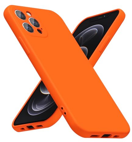 LoeoeL for iPhone 12 Pro Phone Case Silicone, Fluorescent Neon Orange Bright Color Matte TPU, Minimalist Ultra Thin Slim Soft Rubber Gel Girly Cute Case for Women Men, Camera Cover Protection