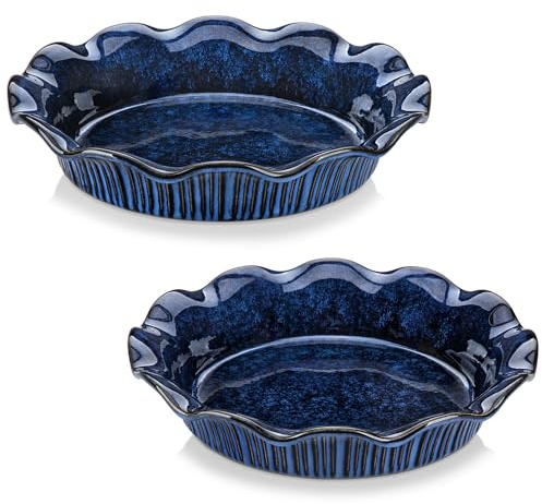 vancasso Molde de Cerámica para Tarta, 26 CM Fuente de Horno Redonda, 1260 ML Platos de Pastel para tarta, pastel de Manzana, Quiche, Pasteles, Apto para Lavavajillas, Microondas y Horno, Juego de 2