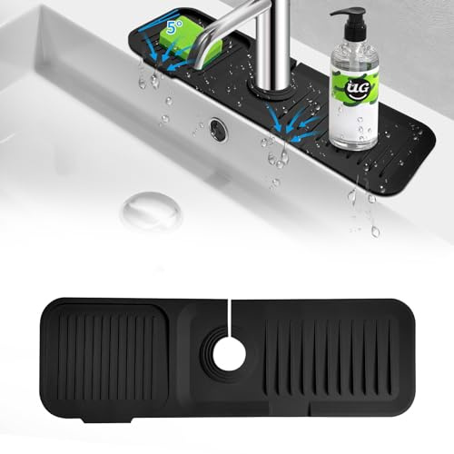 Kitchen Sink Splash Guard, Silicone Faucet Handle Drip Catcher Tray, Dish Soap Sponge Holder Mat for Kitchen Sink Accessories, Drying Mat for Kitchen Counter and Bathroom Protector