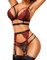 RSLOVE Sexy Lingerie for Women Floral Lace Bra and Panty Set 3 Pieces with Garter Belt Black Wine Red S