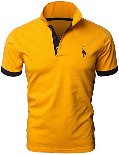LIUPMWE Mens Short Sleeve Giraffe Embroidery Golf Polo Shirt,Yellow,L