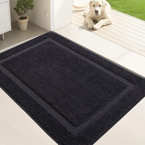 Oiilores Dirt Trapper Door Mat Indoor 85 x 150 cm, Washable Entry Rug, Inside Doormats for Entryway, Non-Slip, Low-Profile, Super Absorbent Dog Mats for Muddy Paws, Pets, Black