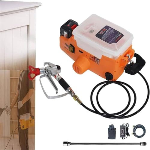 Pulvérisateur de peinture sans air à dos, pulvérisateur de peinture murale sans fil haute pression 15 MPa avec tuyau de 1,5 m, pistolet pulvérisateur mural 1,1 l/min, vitesse de batterie 6,1, orange