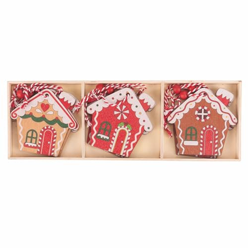 Villa d'Este Home Tivoli 9er Set Weihnachtsaufhänger Haus Sperrholz 7,5x8 cm Xmas