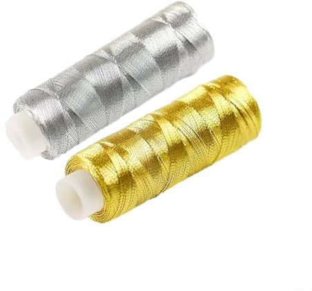Sileduove Glänzendes Silber- und Gold-Stickgarn, Größe 200 m, Stickgarn zum Stricken und Nähen, Basteln (2 Goldfäden + Silberfaden)