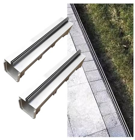 EntwäSserungsrinne Rinnenabläufe Grabenentwässerun 2-teiliges langlebiges Entwässerungsgraben-Set für Garten-Regenrinnen, Kanalablauf-Set mit Metallgitter, Entwässerungsgraben-Rinne für Gehwege, Garte