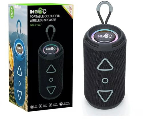 IMENSO S1037 Bluetooth Speaker Mini Portable Wireless Outdoor Speaker with RGB Lights Surround Stereo Bass Bluetooth V5.3 Portable Speakers for iPhone Samsung -Garden, Home, Outside (Black)