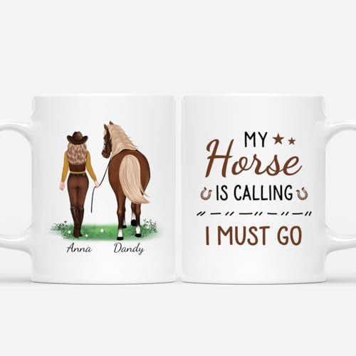 Personal Chic Personalized My Horse is Calling, I Must Go Mug - Personalised Horse Gifts for Women, Horse Mug, Horse Riding Gifts (Woman)