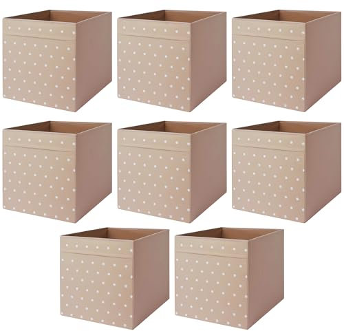 Drona Fabric Storage Box Insert - Dotted Beige - 33x38x33cm - Foldable and Durable Cube Organizer for Shelves, Closets, and Home Storage, pack of 2