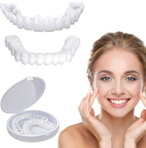 DWFEYOI 1 Pairs Faccette Denti Denti in Silicone, Cosmetici Dentiere Smile Bianchi Per Un Sorriso Perfetto Dentiera Copri-Denti Superiore E Inferiore Uso Quotidiano Cosmetica Con Scatola