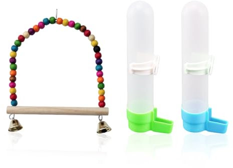 RELKLYU 2 Bebedor De Agua De Aves Y 1 Juguete Columpio, Accesorios para Jaulas De Pájaros, Suministros De Mascotas, Alimentador Automático De Agua.