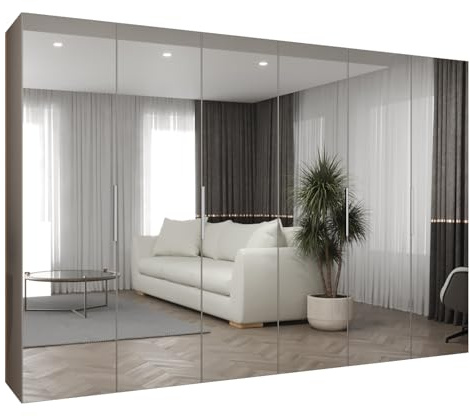 MEBLE KRYSPOL - Kleiderschrank mit Spiegel - Drehtürenschrank - Schrank 300x202x52cm - Garderobenschrank Schlafzimmer, Flur, Jugendzimmer - Farbe Kaschmir, Griff Kaschmir - Marbella 3 300