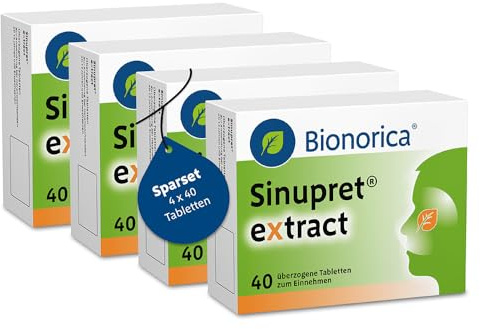 Sinupret® eXtract im Sparset 4 x 40 Stück – stark bei Nasennebenhöhlenentzündung mit Schnupfen. Löst den Schleim, öffnet die Nase und befreit den Kopf mit der Kombination aus fünf Pflanzen