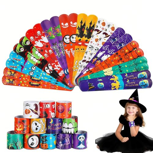 POPOYU 24 Stück Halloween-Schnapparmbänder für Partytüten, Halloween-Mitgebsel und Kindergeburtstagsgeschenke, Mitgebsel für Jungen und Mädchen, Halloween&Partybedarf