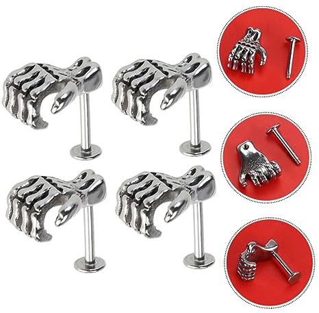 Healvian 4 Stück Punk Skeleton Klauen Lippenpiercings Lustige und Lippenstuds mit Hochpolierter Oberfläche Leicht und Tragbar für Geeignet