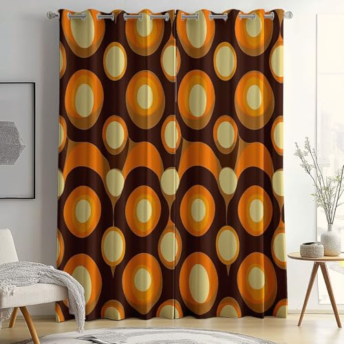 Vorhänge Blickdichte mit Ösen Gardinen 2er Set Retro 70Er Geometrisch Verdunkelungsvorhang Gelb Thermovorhang Ösenvorhang Schiebevorhänge für Schlafzimmer Wohnzimmer 70 x 200 cm(B x H)