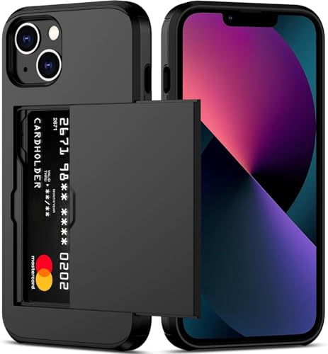 Areaphmet for iPhone 13 Mini Case with Credit Card Holder (2 Cards), Slim Wallet Case for iPhone 13 Mini Slide Cover Heavy Duty Dual Layer Shockproof Phone Case for iPhone 13 Mini 5.4'' Black