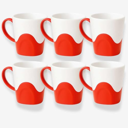 QUANTA Plastic Mug with Handle – Lightweight, Unbreakable, Reusable Camping Mugs for Elderly, Adults, Kids – Hot, Cold Drink Cups for Coffee, Tea, Water, Milk – Office, Travel, Caravan (6, Red)