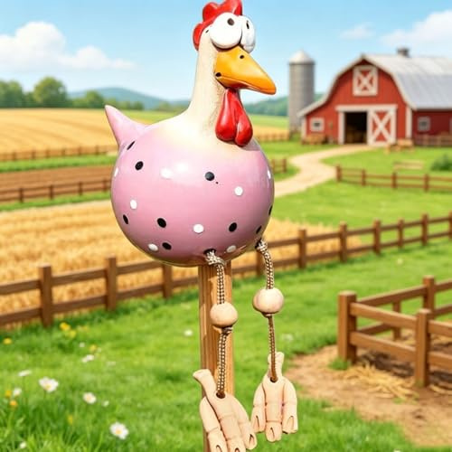 YFJSML Keramik Huhn Gartendeko Deko Garten Handarbeit Huhn Deko Garte n Keramik Hah Gartenstatue Henne Figuren Gartendeko Gartenfigur Gartendekoration für Außen Balkon Garten Ostern (Rosa)