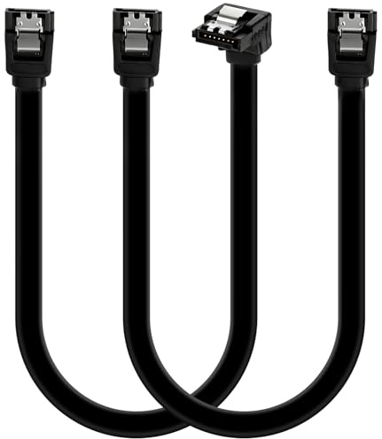 Skrfren 2 Pack Sata III Cable, Sata Cable III Right Angle to Straight Short Black Satas Data Cables Satas CableIII 6gbps 90 Degree Right Angle with Locking Latch, SataCable 7pin for SSD HDD