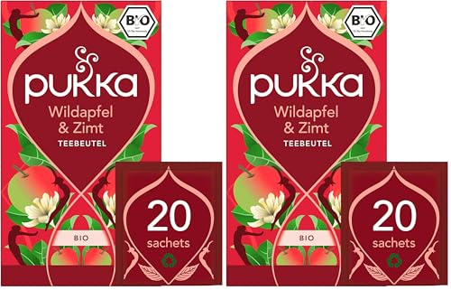 Pukka Tee, Bio-Gewürz-Früchtetee Wildapfel & Zimt, Wildapfel, Orangenschale & Zimt, Für kleine Abenteuer im Alltag, 2er Pack, 20 Teebeutel