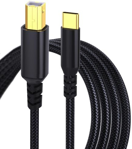 luoyanye USB B to USB C Cable 2M Musical Instrument Adapter Printer Cord | Aluminium Case Braided Data Lead for Printers Laptops Scanner Audio Interface DJ Controller Digital Piano
