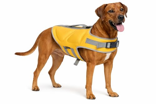 Gilet de Sauvetage Chien - Flamingo Swimmy Jaune - XL A:46,5 cm B:56-63 cm C:76-84,5 cm - Polyester - Mousse EPE - réglable - Bandes réfléchissantes - Anneau pour Laisse