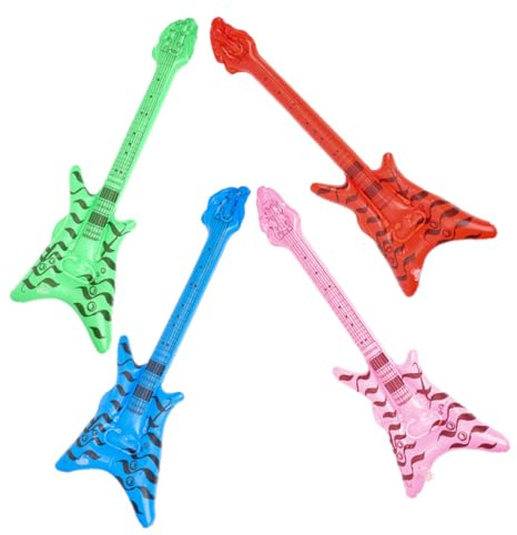 Toyvian Ensemble 4 Guitares Gonflables Rock 60 Cm en Pvc Multicolores Décoration Fête Années 80, Anniversaire, Concert et Soirée à Thème Musique Accessoires Légers et Couleur Aléatoire