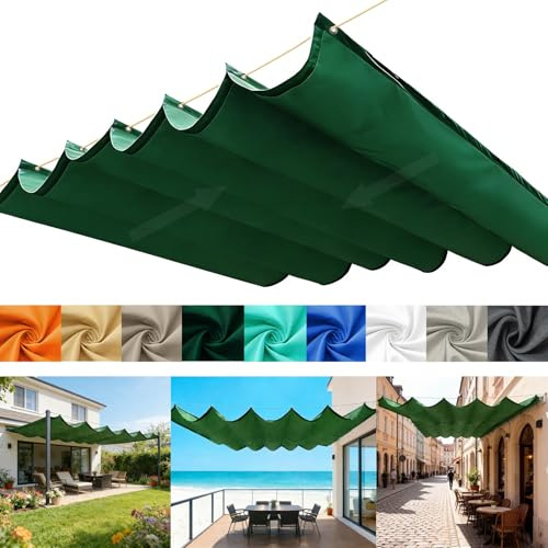 Einziehbare Welle Sonnensegel, Verstellbar Schattenabdeckung mit Ösen und Kordel, Sonnenschutz Wasserdicht Outdoor Pergola Markise für Balkon Terrasse Garten-Dark Green||120x350cm