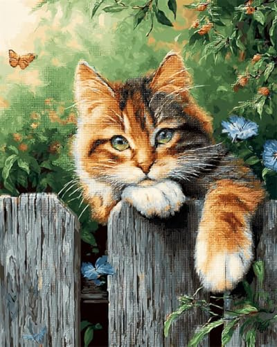 Rqwybcaxn Perlenstickerei Set Mit Perlen Vollbild Katzen Und Blumen (Tier) Diy-Perlenkunst & Stickerei: Vorlagen Für Wandbilder & Dekoration，Weihnachtsgeschenke 9CT 40x50cm