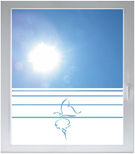 INDIGOS UG Sichtschutzfolie Glasdekorfolie Fensterfolie mit Motiv satiniert Blickdicht - d386 Saugen Schmetterling Blume - 1000 mm Länge - 500 mm Höhe Streifen