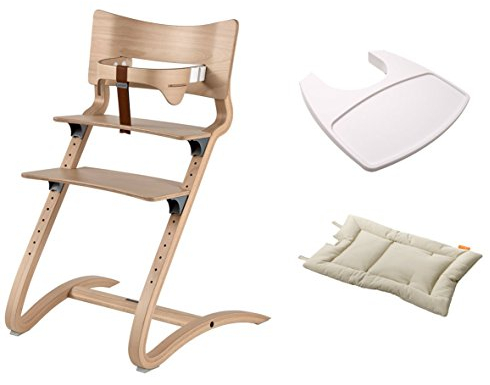 Leander Stuhl natural - Hochstuhl - Kinderstuhl - Erwachsenenstuhl mit Babybügel + Tablett weiß + Kissen vanille