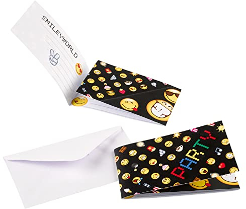 16-tlg. Einladungskarten-Set * SMILEY WORLD * für Kindergeburtstag oder Motto-Party // mit 8 Einladungen und 8 Umschlägen // Invites Emojis Smiley Comic Smily Kinder Geburtstag