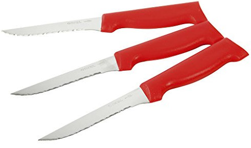 Gimel 510201 lot de 3 Couteaux Couteau Steak, Acier Inoxydable, Rouge, 20,3 x 4 x 1 cm