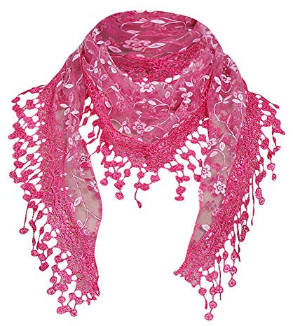 Xmiral Sciarpa Donna,Scarf Donna Foulard Donna Moda Nappa Jacquard Sciarpa Scialle di Grandi Dimensioni Stile Sciarpa in pizzo a triangolo Etnico Taglia unica rosa caldo