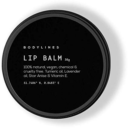 Bodylines Intense Lip Repair 100% Natural Organic Vegan Lip Balm, Avocado Oil, Coconut Oil, Shea Butter & Turmeric. Infused with Vitamin E & Tea Tree. Ultra Hydrating & Moisturising. 30g